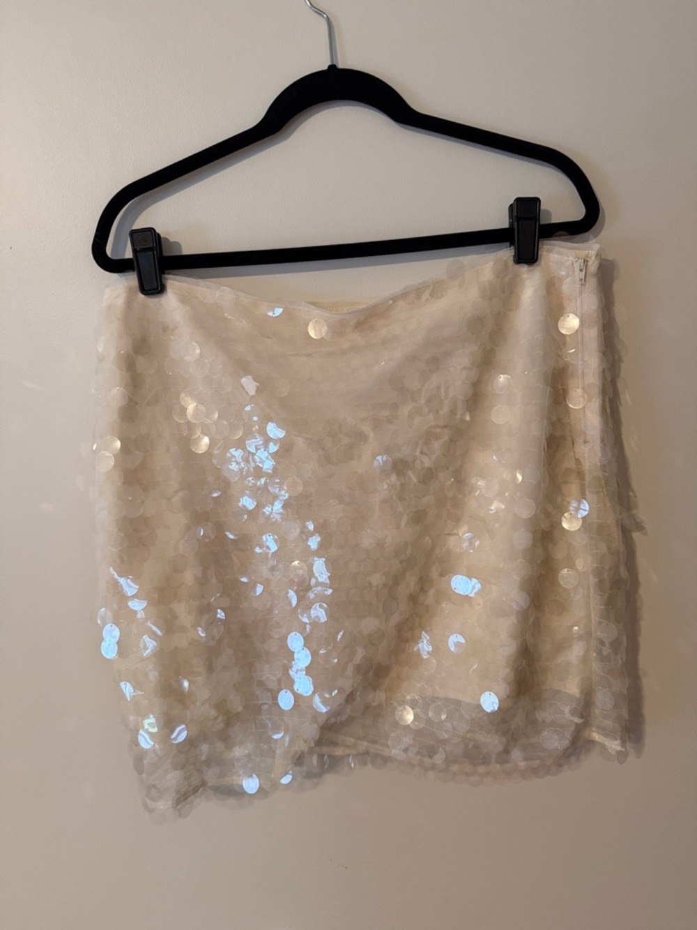 Wayf Ivory Sequin Mini Skirt